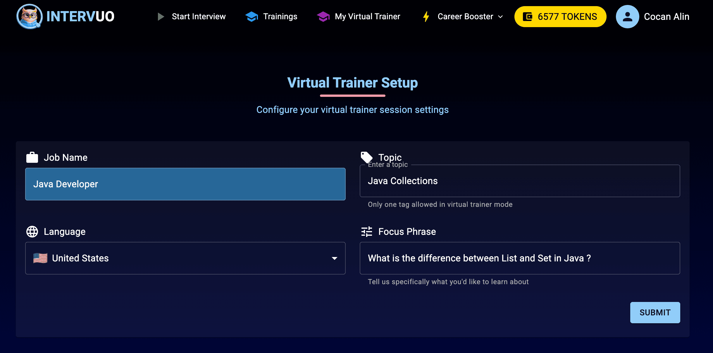 AI trainer teaching interactively on a chosen topic