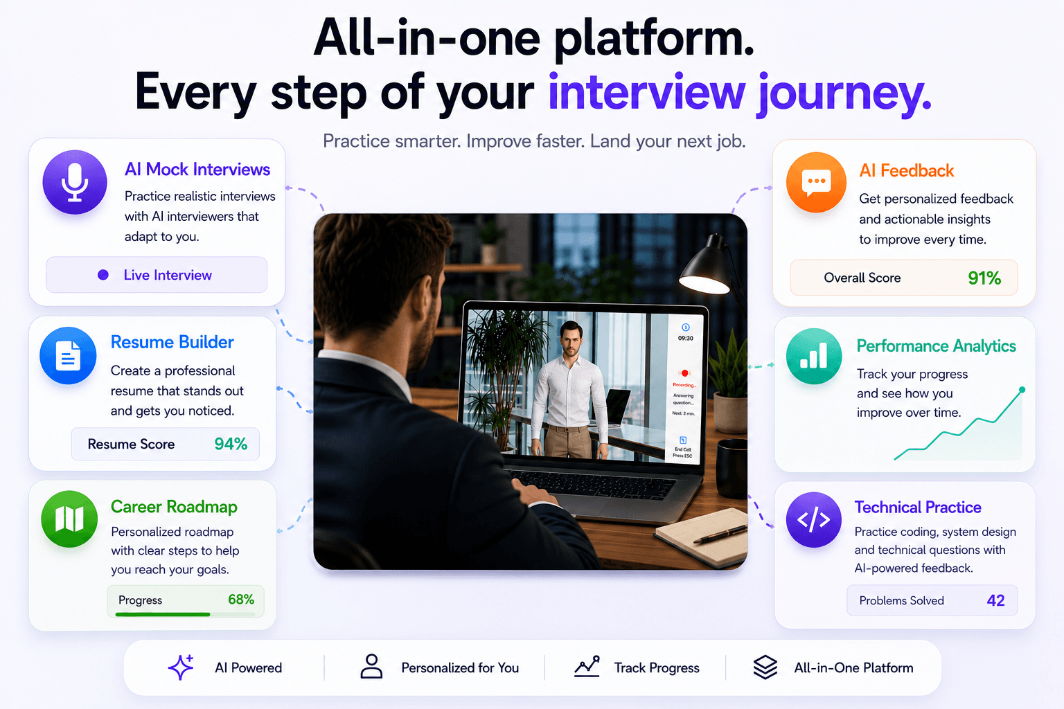 Candidate practicing an interview and preparing for the next career step on Intervuo