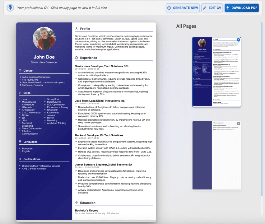 Professional CV Generator creating recruiter-ready resumes